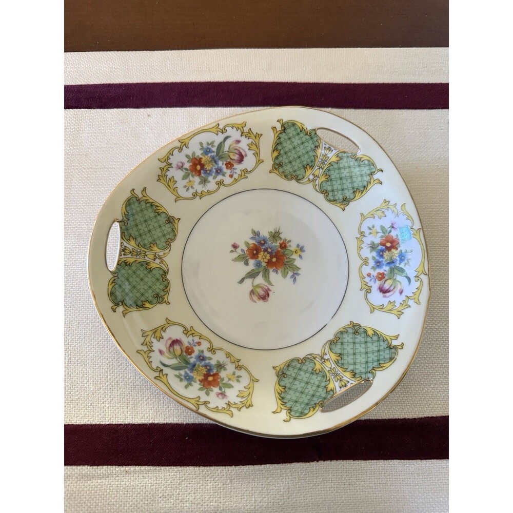 Vintage Noritake Morimura Hand Painted Serving Dish Green Lattice Floral Japan